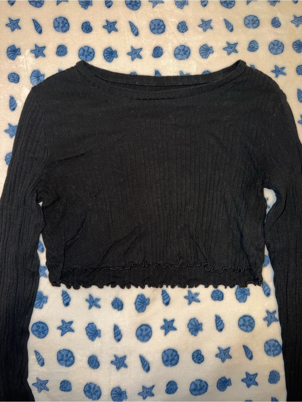Aeropostale Black Ribbed Cropped Long-Sleeve Top